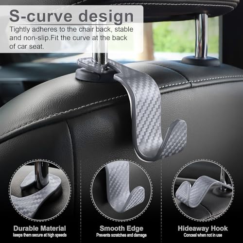 LivTee Car Purse Hook, 4 Pack Universal Auto Seat Headrest Hook Hangers Organizer for Coats, Umbrellas, Groceries - Carbon Fiber Gray - color: Gray-CF