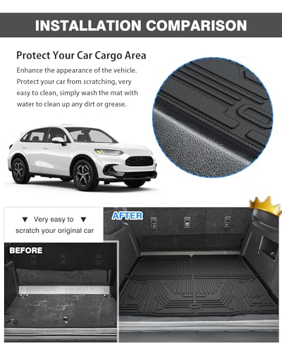 Powerty Floor Mats & Cargo Liner for 2023 2024 2025 2026 Honda HRV HR-V Accessories Floor Mats 2 Row Liner Set All Weather TPE 3D Floor Liners&Rear Cargo Mat - size: 4)Honda HR-V｜23-26｜Combo Set