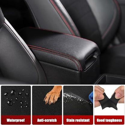 KBH Center Console Armrest Cover Replacement for Toyota Camry 2012 2013 2014 2015 2016 2017, Vinyl Leather Arm Rest Skin Upholstery, Black-Red Stitch (Leather Part Only) - color: Black-Red Stitch, size: Camry 2012-2017