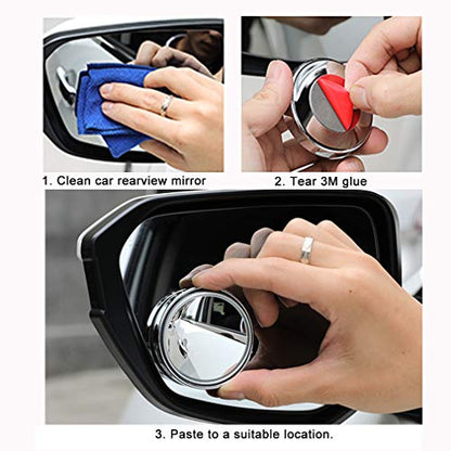 2pc 3” Adjustable large Round Stick-on Convex Spot Mirror, big HD Glass Convex Rear View Mirror,Strong Adhesive Blind Spot Mirror for Car, Van, SUV and Trucks (3"(75mm), Silver frame)