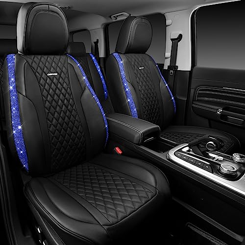 CAR PASS Nappa Leather seat Covers Bling Diamond Car Seat Covers Full Set Universal Cushioned, Waterproof Heavy-Duty Anti-Slip Luxury, Fit for SUV Sedan,Sparkly Glitter Women Crystal Blue Rhinestone - color: Blue Diamond, size: Full Set