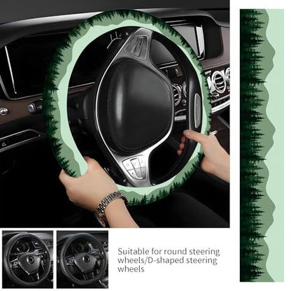 Steering Wheel Covers for Car, Truck, and SUV, Cute Non-Slip Breathable Elastic Steering Wheel, Car Accessories, Universal 15 Inch Leather Cover for Men Women Mountain Landscape - color: Mountain Landscape