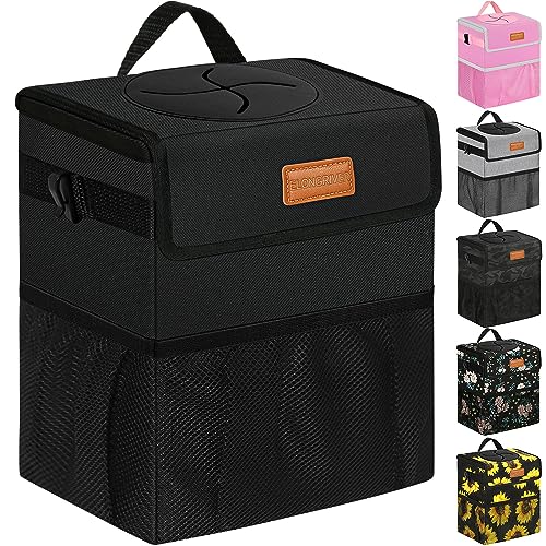 ELONGRIVER Car Trash Can Bin for Back Seat Leak Proof, Cute Car Trash Bag Hanging, Vehicle Trash Can for SUV Truck Van, Automotive Garbage Cans Front Seat Black - color: Balck, size: 2 Gallons
