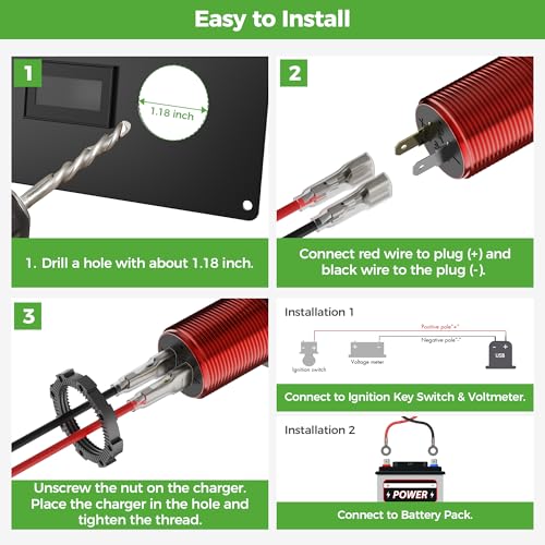10L0L 9V-55V Input Golf Cart Quick Charge 3.0 Dual USB Charging Socket,2 in 1 USB Ports & Digital Voltmeter Universal for Club Car,EZGO and Yamaha,Metal Shell Safe Charge Outlet - color: Red