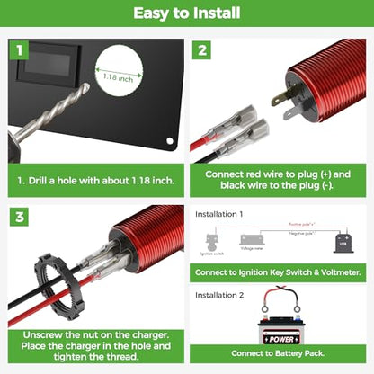10L0L 9V-55V Input Golf Cart Quick Charge 3.0 Dual USB Charging Socket,2 in 1 USB Ports & Digital Voltmeter Universal for Club Car,EZGO and Yamaha,Metal Shell Safe Charge Outlet - color: Red