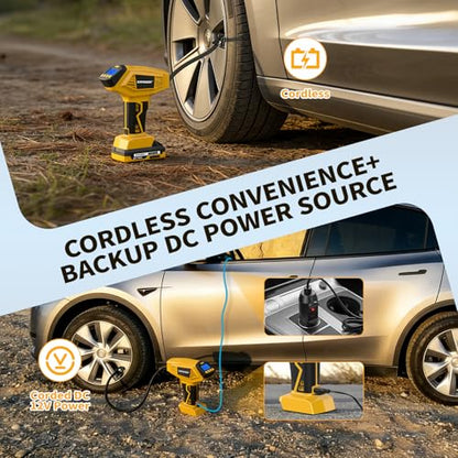 Tire Inflator Portable Air Compressor - 4X Faster Inflation, 160PSI Cordless Tire Pump with Dual Power (20V Battery & 12V DC), Auto Shut Off, Digital Gauge for Car, Motorcycle, E-Bike