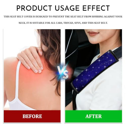 2PCS Bling Seat Belt Covers, Seat Belt Cover Pad, Car Seatbelt Shoulder Pads with Rhinestone, Auto Accessories Comfortable Automotive Neck Shoulder Mat Cushion for Car Truck SUV (Blue) - color: Blue