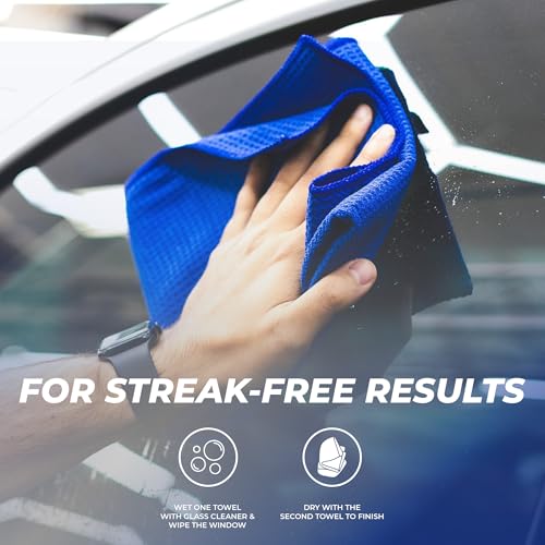 The Rag Company - Standard Waffle Weave Microfiber Towels (2-Pack) Detailing, Window, Glass and Drying, Wax & Polish, Lint-Free, Streak-Free, 370gsm, 16in x 24in, Royal Blue - color: Royal Blue, size: 16in x 24in