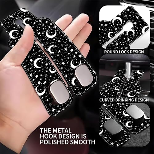 1 Pack Car Seat Headrest Hooks for Purses and Bags White Stars and Moons Bag Purse Holder for Car with Double Metal Hooks Car Purse Hanger Hanging Accessories - color: White Stars and Moons