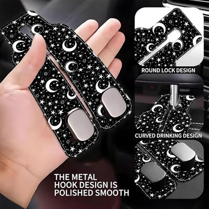 1 Pack Car Seat Headrest Hooks for Purses and Bags White Stars and Moons Bag Purse Holder for Car with Double Metal Hooks Car Purse Hanger Hanging Accessories - color: White Stars and Moons