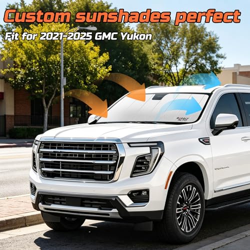 Windshield Sun Shade Compatible for 2021-2025 GMC Yukon Silver Reflective Foldable Front Sun Visor Sunshade Protector with Storage Bag Keep Interior Cool - size: 2021-2025-GMC-Yukon