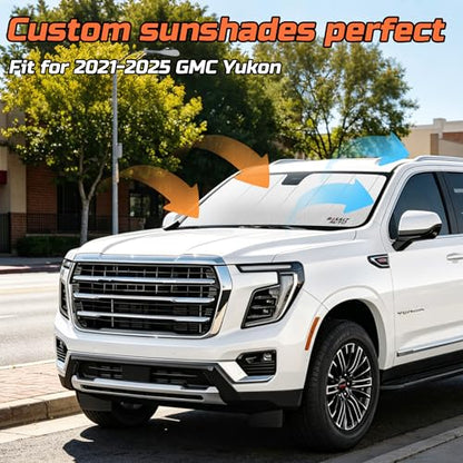 Windshield Sun Shade Compatible for 2021-2025 GMC Yukon Silver Reflective Foldable Front Sun Visor Sunshade Protector with Storage Bag Keep Interior Cool - size: 2021-2025-GMC-Yukon
