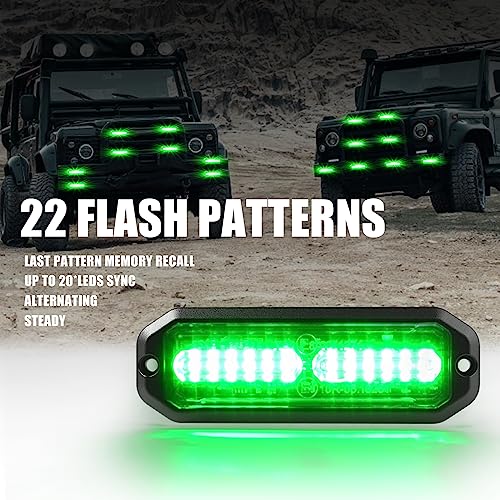WINECO Green 8pcs Ultra Slim LED Emergency Strobe Police Lights, Surface Mount Grill Grille Hazard Safty Warning Flashing Light for Volunteer Trucks Vehicles - color: Green