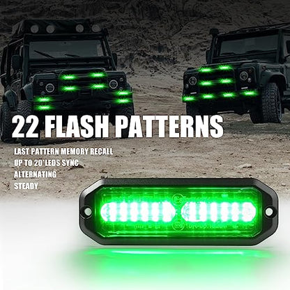 WINECO Green 8pcs Ultra Slim LED Emergency Strobe Police Lights, Surface Mount Grill Grille Hazard Safty Warning Flashing Light for Volunteer Trucks Vehicles - color: Green