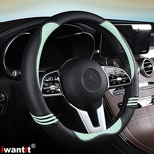 Iwantit® Steering Wheel Cover with Carbon Fiber and Anti-Slip Rubber Ring,Universal Fit 14.5-15 inches for Cars,SUV (Fruit Green) - color: 002-Fruit Green
