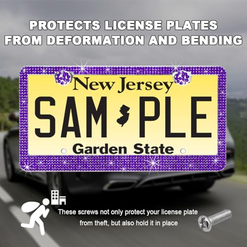 DXNQ Bling License Plate Frame, Sparkly Rhinestone Diamond License Plate Cover with Crystal Screws Caps, Glitter Crystal Stainless Steel License Plate Holder for Women, Car Accessories (Purple,2PCS) - color: Purple,2PCS