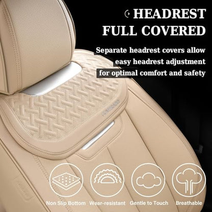 Coverado Seat Covers, Car Seat Covers Front Seats, Beige Nappa Leather Car Seat Covers, 2 Pack Waterproof Front Seat Covers, Breathable Leather Seat Cushion Universal Fit Most Cars Trucks - color: Beige, size: Front