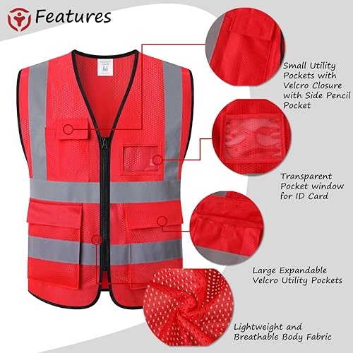 Reflective Safety Vest for Men Women Construction Vest Meet ANSI/ISEA Standard - color: Ap1-red, size: X-Large