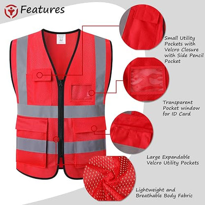 Reflective Safety Vest for Men Women Construction Vest Meet ANSI/ISEA Standard - color: Ap1-red, size: X-Large