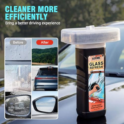 Windshield Oil Film Remover, Car Glass Cleaner Tool for Windshield & Windows, Remove Water Spots, Rain Marks, Haze & Grime, Anti Glare Streak Free Auto Window Cleaner, Improve Night Driving Visibility