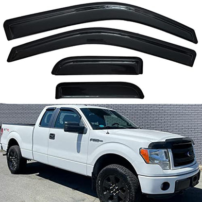 Window Visors Rain Guards Side Vent Guard Shade Sun Wind Deflectors for Ford F150 2004-2014 Super/Extended cab, 94738 4-Pieces Set - size: 2004-2014 F150 Super/Extended cab