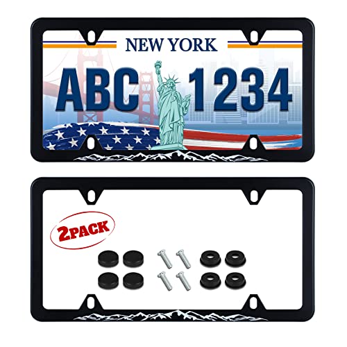 2pcs Mountains License Plate Frame Funny Black White Mountain License Plate Holder Stainless Steel Auto Parts Personalise Decoration Fits U.S. Canadian Standard 4 Hole for Men Women - color: Black And White Mountain Pattern, size: 2 Pack