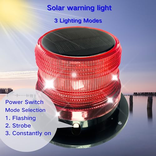 Solar Warning Beacon Light, Red Magnetic LED Signal Light with 4 Flashing Modes, IP65 Waterproof, Ideal for Forklifts, Trucks, Roadside Assistance, Boat, Yacht, Hazard Warning Buoys - color: Red light
