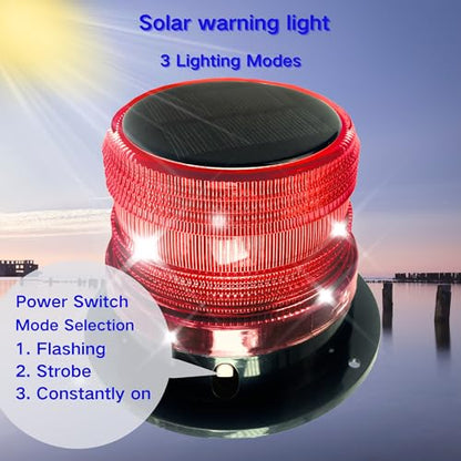 Solar Warning Beacon Light, Red Magnetic LED Signal Light with 4 Flashing Modes, IP65 Waterproof, Ideal for Forklifts, Trucks, Roadside Assistance, Boat, Yacht, Hazard Warning Buoys - color: Red light