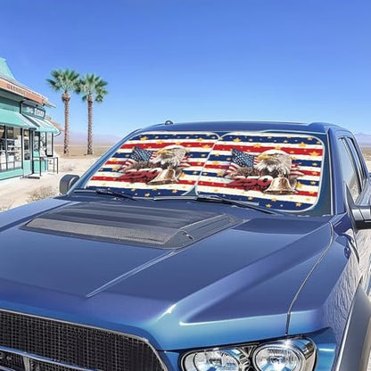 AFPANQZ 250th Eagle Stripe 2 Pcs Car Sunshade Auto Wind Shield Folding Front Window Sun Shade for Windshield Visor, UV Sun and Heat Reflector Universal Fit SUVs Trucks - color: 250th Eagle Stripe
