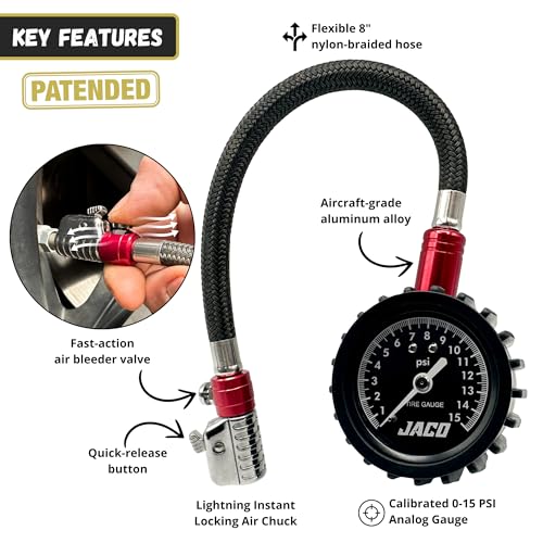 JACO ElitePro-X Low Pressure Tire Gauge with Lightning Chuck (0-15 PSI) - size: 0-15 PSI