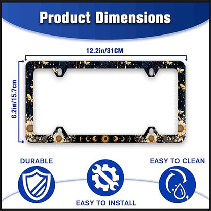 Moon Phase License Plate Frame Night Dream Butterfly Sunflower License Plate Holders Funny Auto Accessory Bracket Stainless Steel License Plate Frames with Screws for Women Men 6x12 Inch 4 Holes - color: Moon Phase