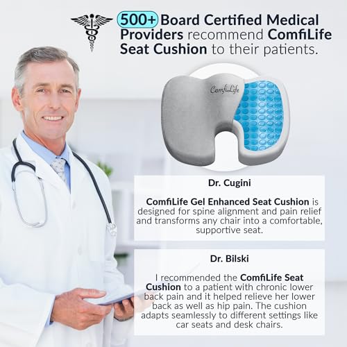 ComfiLife Gel Enhanced Seat Cushion – Office Chair Cushion – Non-Slip Gel & Memory Foam Coccyx Cushion for Tailbone Pain - Desk Chair Car Seat Cushions Driving - Sciatica & Back Pain Relief (Gray) - color: Gray