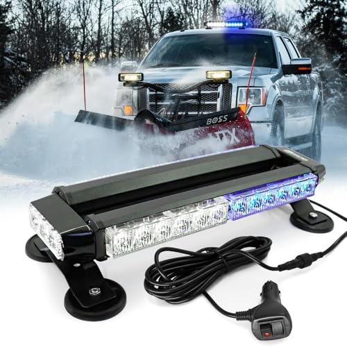 14.5'' 30 LED Emergency Strobe Rooftop Flashing Light Bar, Double Side Hazard Warning Beacon Safety Lights w/Magnetic for Tow Vehicles Firefighter Cars Trucks Traffic Security,White & Blue - color: White & Blue, size: 14.5''
