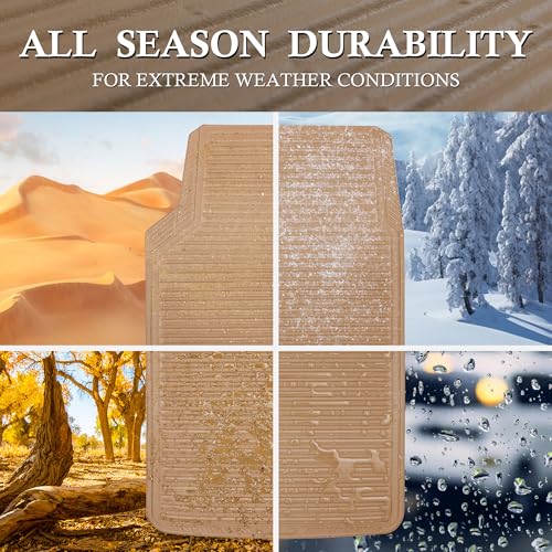 CAR PASS Rubber Floor Mats - All Weather, Full Set 4-Piece, Waterproof Automotive Mats Trim to Fit Most Cars, Sedans, SUVs, Vans - Heavy Duty Anti-Slip Easy Clean, All Beige - color: Beige