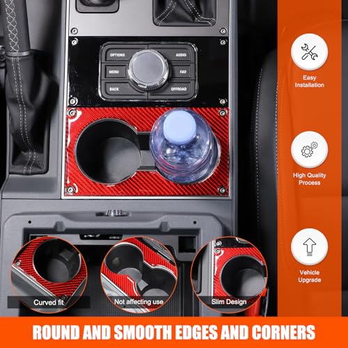 Car Center Console Water Cup Holder Trim Compatible with INEOS Grenadier 2020-2024, Center Console Armrest Box Cup Holder Panel Anti-Scratch Panel Decorative Sticker Interior Accessories (Red)