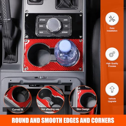 Car Center Console Water Cup Holder Trim Compatible with INEOS Grenadier 2020-2024, Center Console Armrest Box Cup Holder Panel Anti-Scratch Panel Decorative Sticker Interior Accessories (Red)