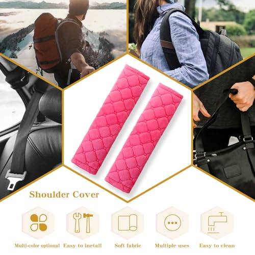 Yumikoo Plush Seat Belt Pads - Set of 2 Cozy & Soft Car Seat Belt Cushions for Comfortable Travel - Perfect for Road Trips and Airplane Rides (Pink) - color: pink