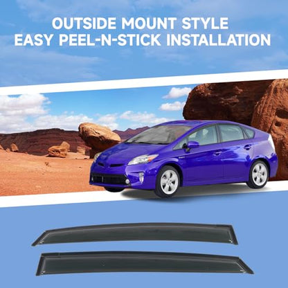 4PCS Rain Guards Fit for 2010-2015 Toyota Prius Excludes Prius V & Prius C, Tape on Side Window Visor Deflector, Dark Smoke Vent Shade Shield, 2010 2011 2012 2013 2014 2015 - size: For 2010-2015 Prius