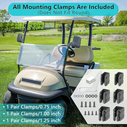 10L0L Golf Cart Mirror No Drilling Side Mirrors Universal for Yamaha, Club Car, EZGO, Folding Side Rear View Mirrors Adjustable 180 Degree HD Glass - style: Only Side Mirrors