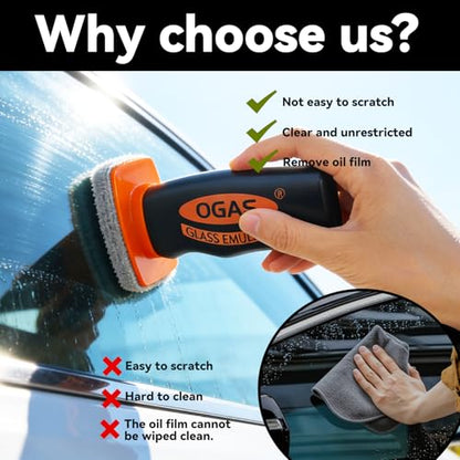 1PCS Glass Oil Film Remover for Car Windshield, Glass Emulsion Cleaner with Cleaning Board, Handle Oil Film Remover For Cars Window, Windshield Cleaner Tool for Crystal Clear Driving View