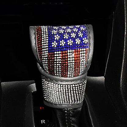 Plush Auto Gear Shift Knob Cover with Crystal Glitter Bling Rhinestones for Girls,Lady Universal Fit (Bling) (US Flag) - color: US Flag