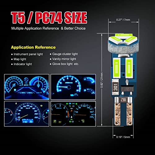 High Bright Ice Blue T5 37 74 PC74 PC37 LED Bulb with Twist Lock Socket for Dashboard Instrument Panel Gauge Cluster Light and Map Vanity Mirror Glove Box Indicator Light - color: Ice BLue