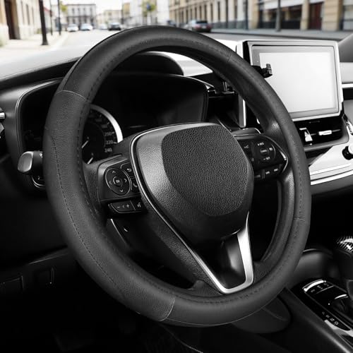 SEG Direct Car Steering Wheel Cover for Prius Civic Model 3 Model Y Camaro, Small Size 14-14.25 inch, Black Microfiber Leather - color: Black, size: Small size[14''-14 1/4'']