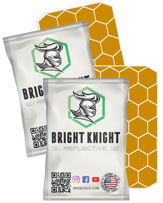 BRIGHT KNIGHT DECALS Hexagon Reflective Stickers for Helmet - Gold, Pack of 2, Motorcycle Helmet Stickers, 3M Waterproof Reflective Vinyl Tape for Hard Hats, Cars & Bike Decals for Night Visibility - color: Gold, size: 2 pk