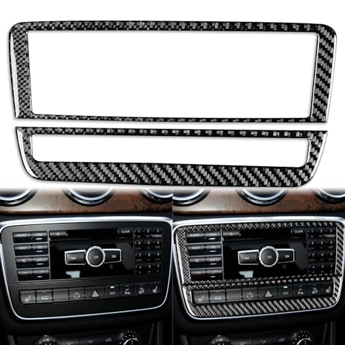 Auto Center Console Radio Warning Light Buttons Control Panel Frame Sticker Cover Compatible With Benz CLA C117 2014-2018 GLA X156 2015-2019 Interior Trim Decal Accessories Real Carbon Fiber Black - B - color: Center Console Radio Warning Light Buttons Co