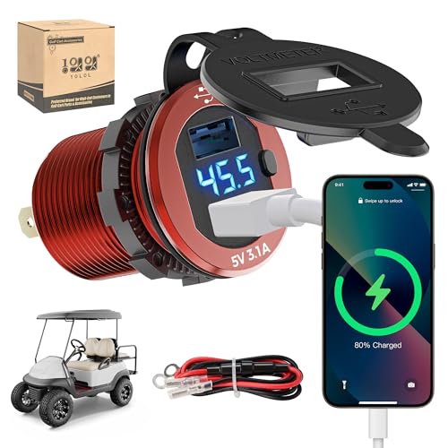 10L0L 9V-55V Input Golf Cart Quick Charge 3.0 Dual USB Charging Socket,2 in 1 USB Ports & Digital Voltmeter Universal for Club Car,EZGO and Yamaha,Metal Shell Safe Charge Outlet - color: Red