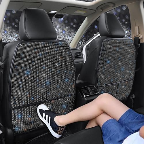 Diamond Bling Car Seat Kick Mats with Storage – Back Seat Protectors with Sparkly Rhinestones for Girls & Women, Crystal Kick Covers for Automotive Interior Accessories Black 2pcs - color: Black 2Pcs