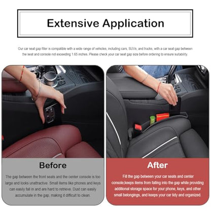 Car Seat Gap Filler Organizer, 2 Pack No-Drop Seat Side Gap Filler Plug Strip with Storage & Belt Slot, Universal Fit Auto Catcher Fill The Gap Between Seat & Console for Car, SUV, Truck, Red - color: Red, TPE