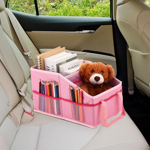 Honeydak Passenger Seat Organizer, Collapsible Car Storage for Console Front/back Seat with Multi-pockets Car Caddy Organizer Suv Truck for Kids Adults Accessories(Pink,2 Compartments) - color: Pink