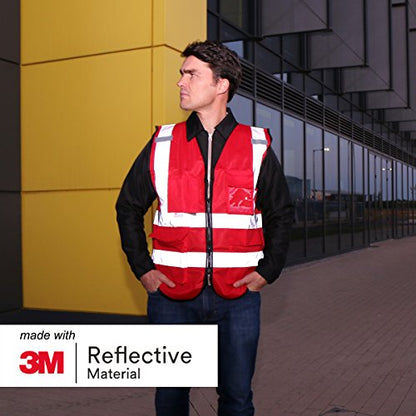 Salzmann High Visibility Safety Vest | Multi Pocket Reflective Vest | 5 Colors & 5 Sizes | Made with 3M Reflective Material - color: Red, size: Large-X-Large